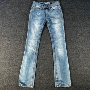 BKE Aiden Straight Jeans Womens 24R Light Wash Blue Good Distressed Denim